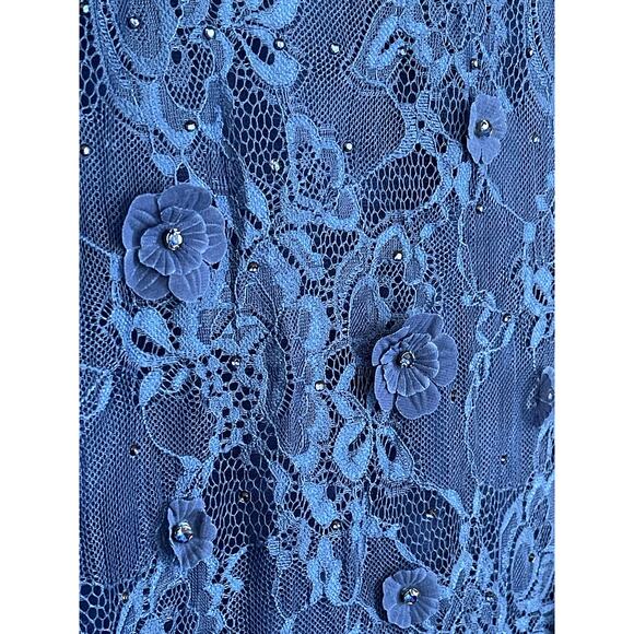 Mac Duggal Size 18 67711 NWT Blue Floral Applique Boat Neck Short Sleeve Gown - Picture 9 of 10